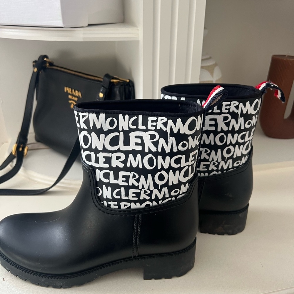 Moncler Black Boots with White Logo